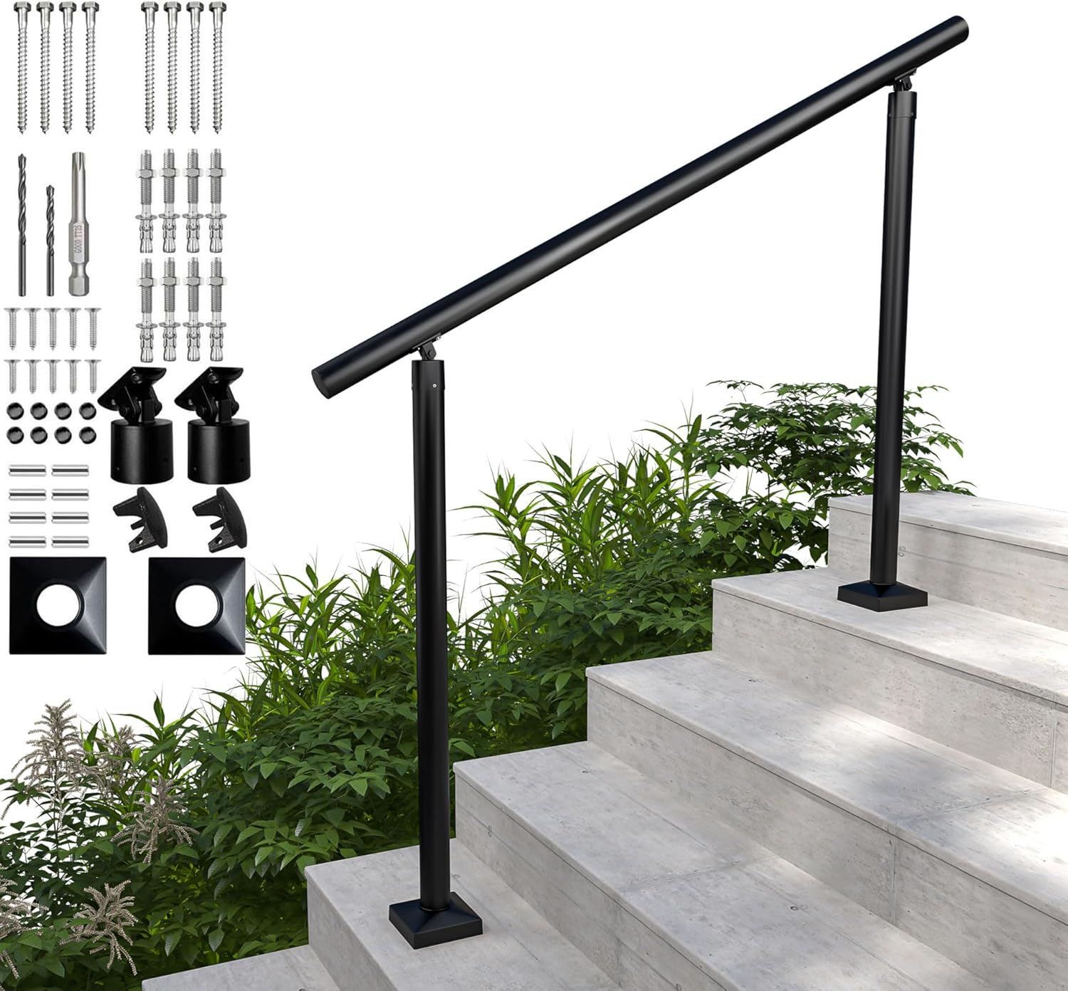 0-4 Steps Aluminum Round Stair Handrail Kit